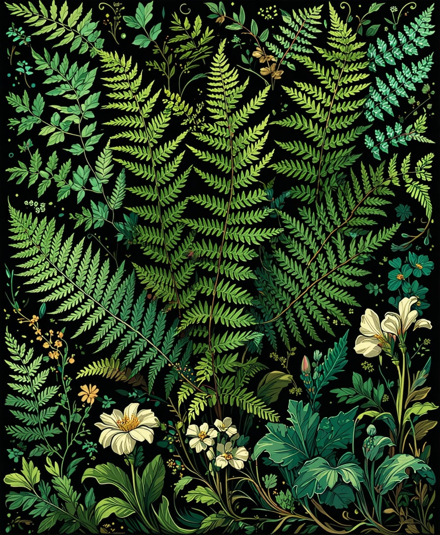 Vibrant Green Fern Floral Garden Design Rug