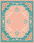 Coral Teal Floral Swirls Medallion Rug