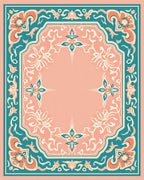 Coral Teal Floral Swirls Medallion Rug
