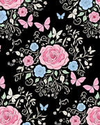 Pink Butterflies Roses Pattern Rug