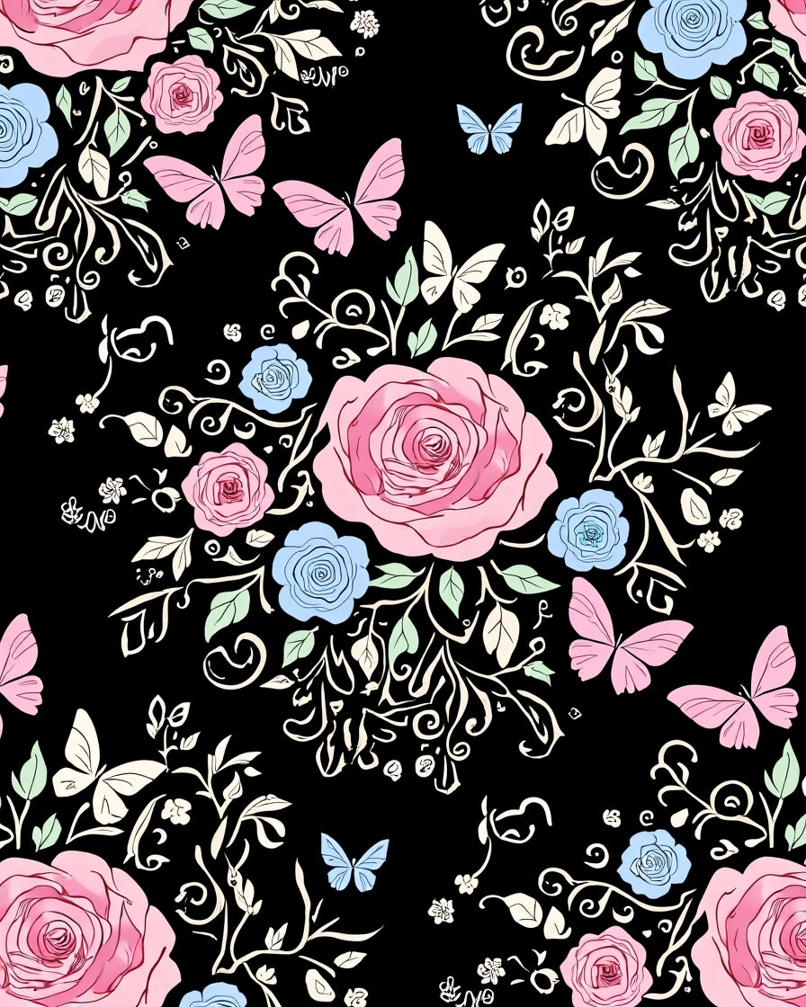 Pink Butterflies Roses Pattern Rug