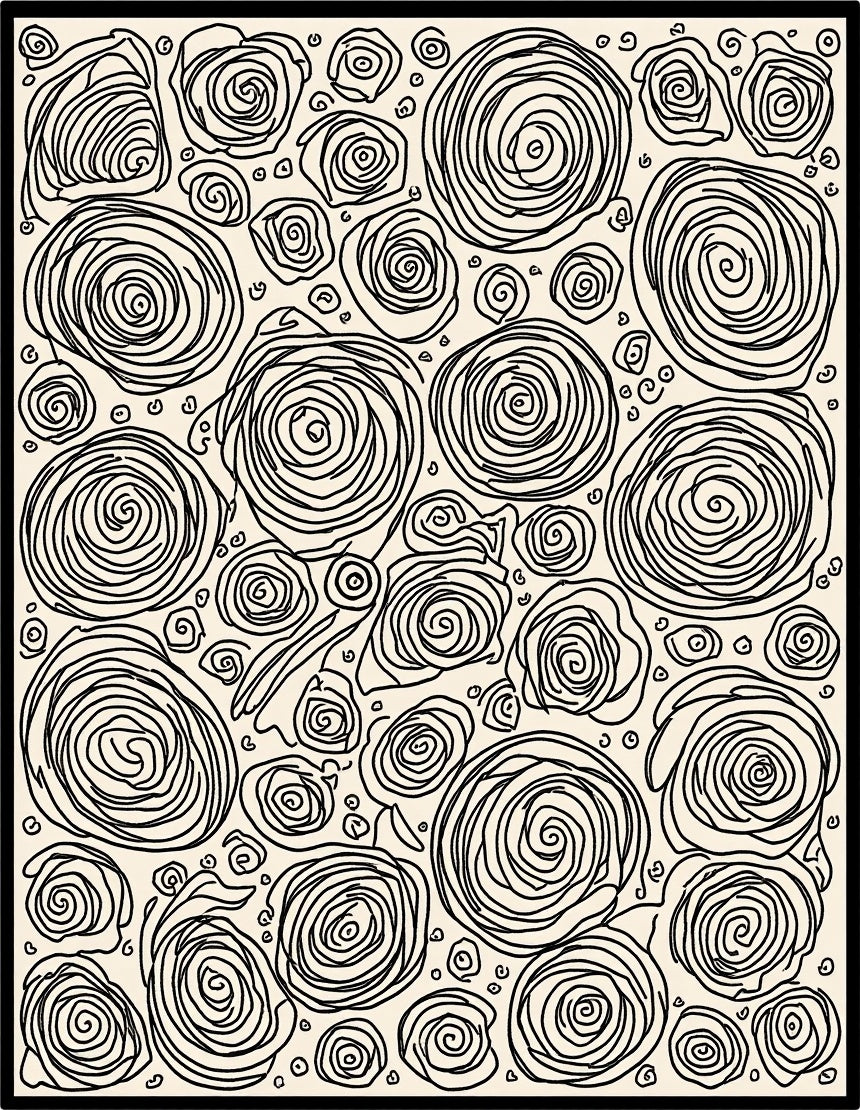Black Swirl Floral Pattern Rug