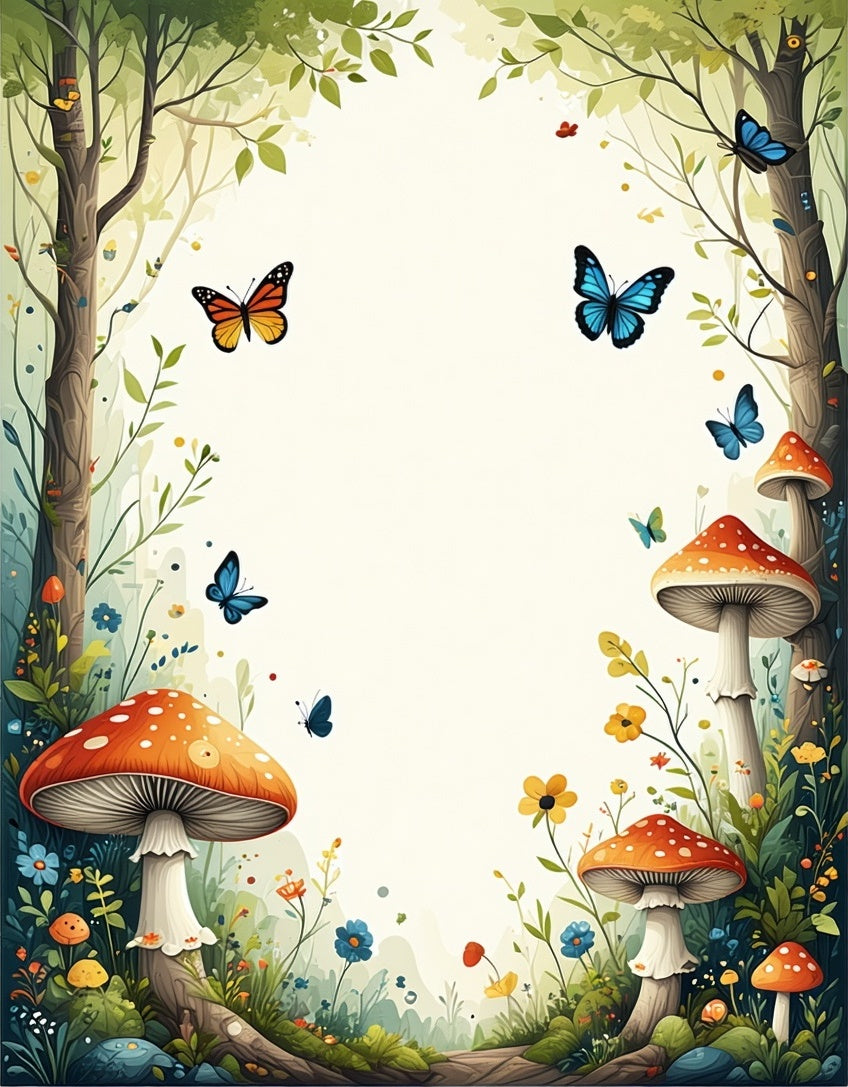 Enchanted Forest Mushrooms Butterflies Rug