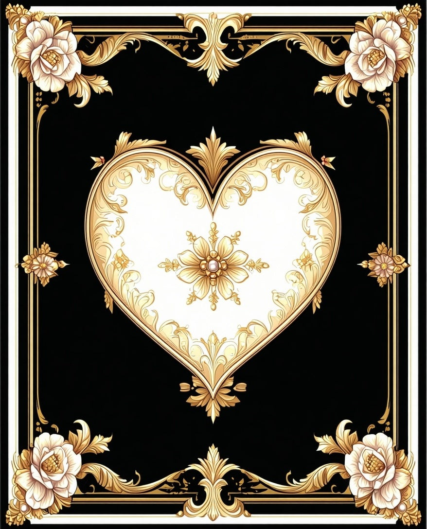 Ornate Golden Heart Floral Design Rug