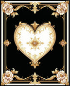 Ornate Golden Heart Floral Design Rug