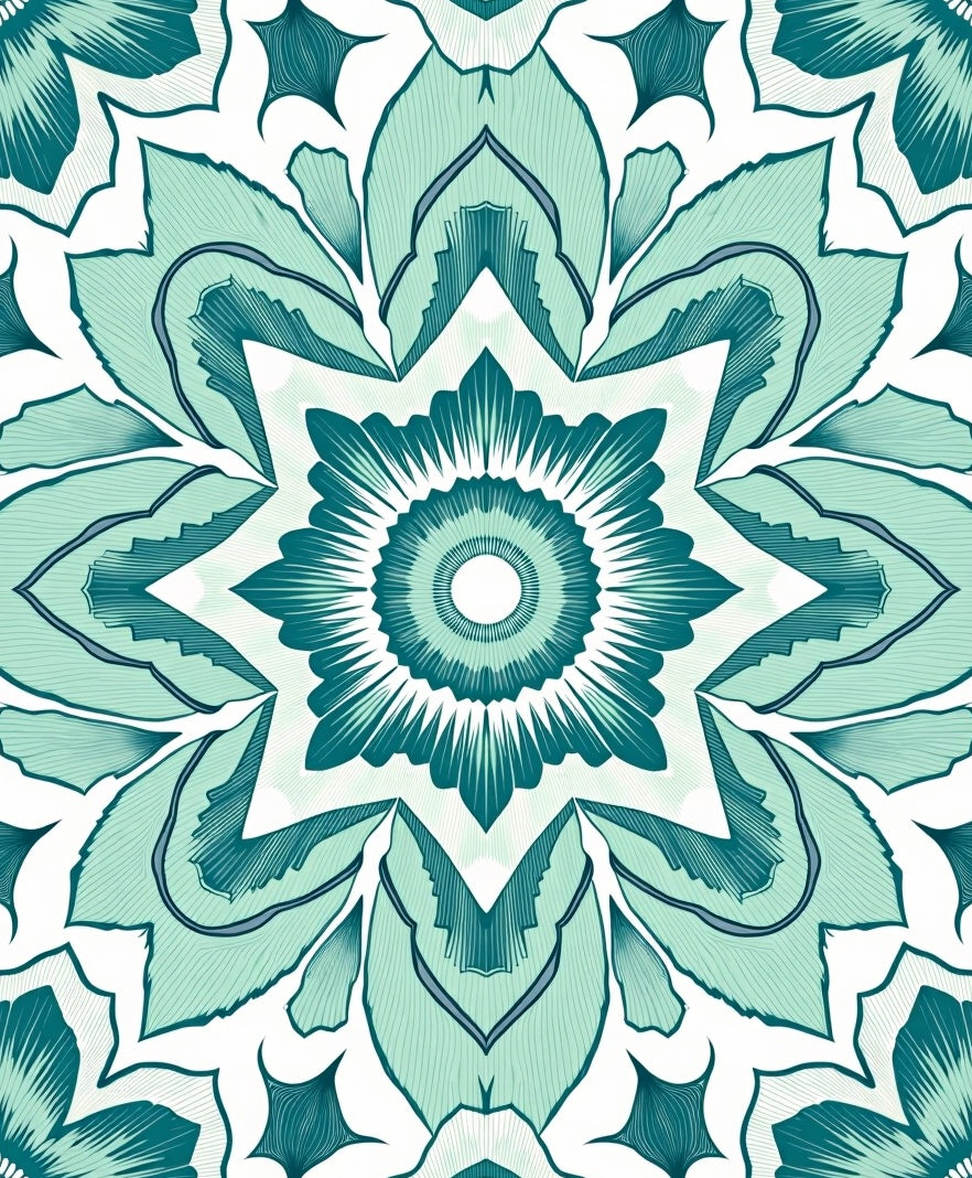 Teal Floral Starburst Intricate Design Rug