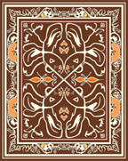 Ornate Animal Symmetry Brown Style Rug
