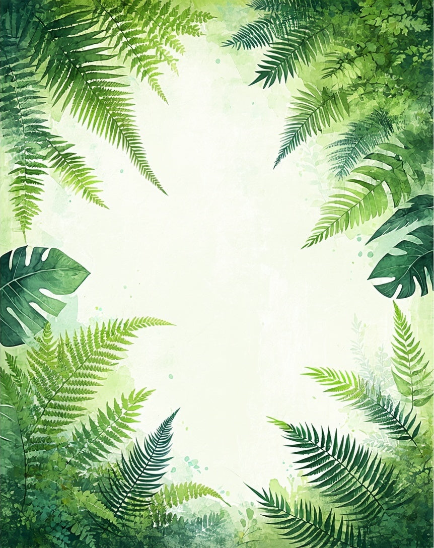 Lush Green Ferns Watercolor Print Rug