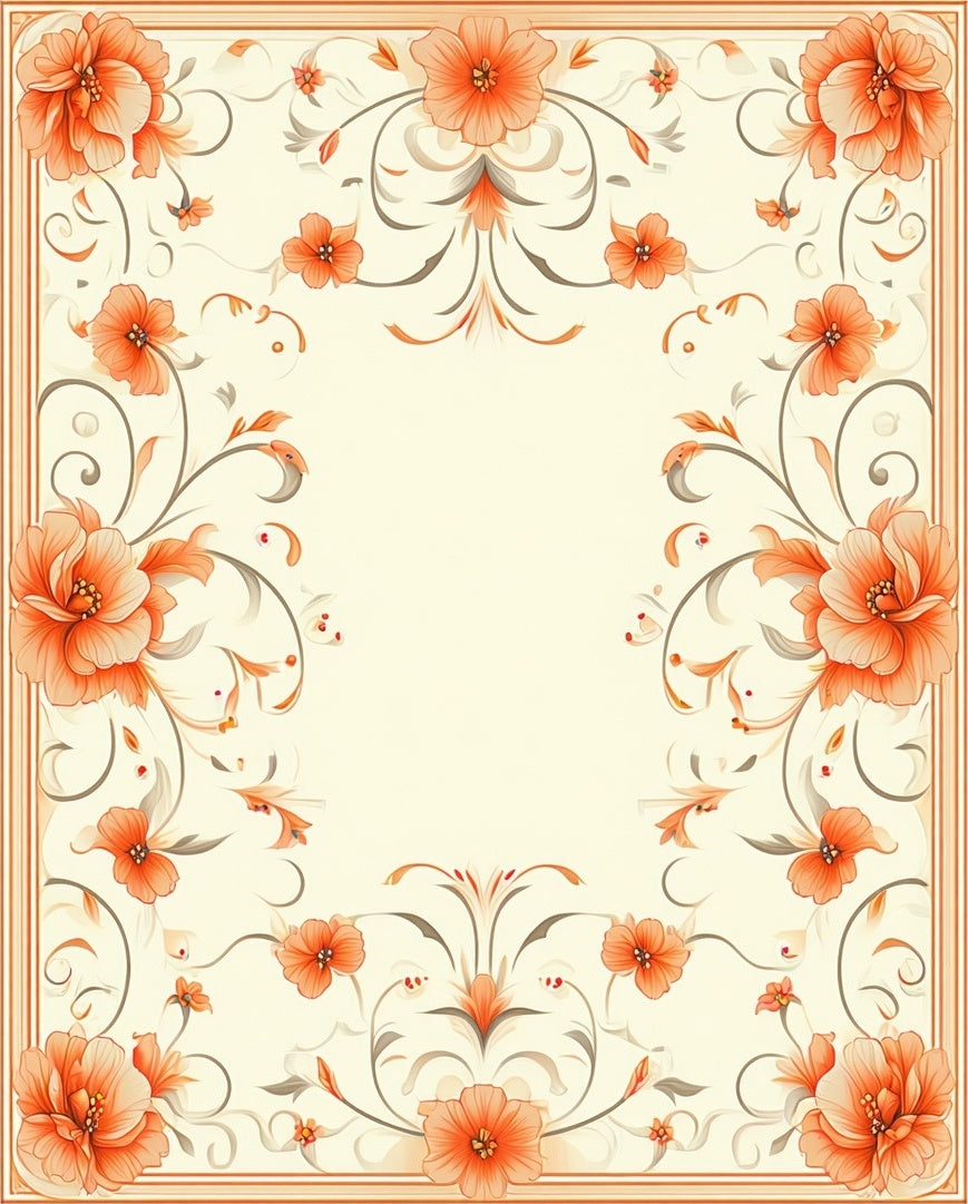Elegant Orange Floral Border Pattern Rug
