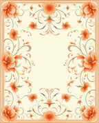 Elegant Orange Floral Border Pattern Rug
