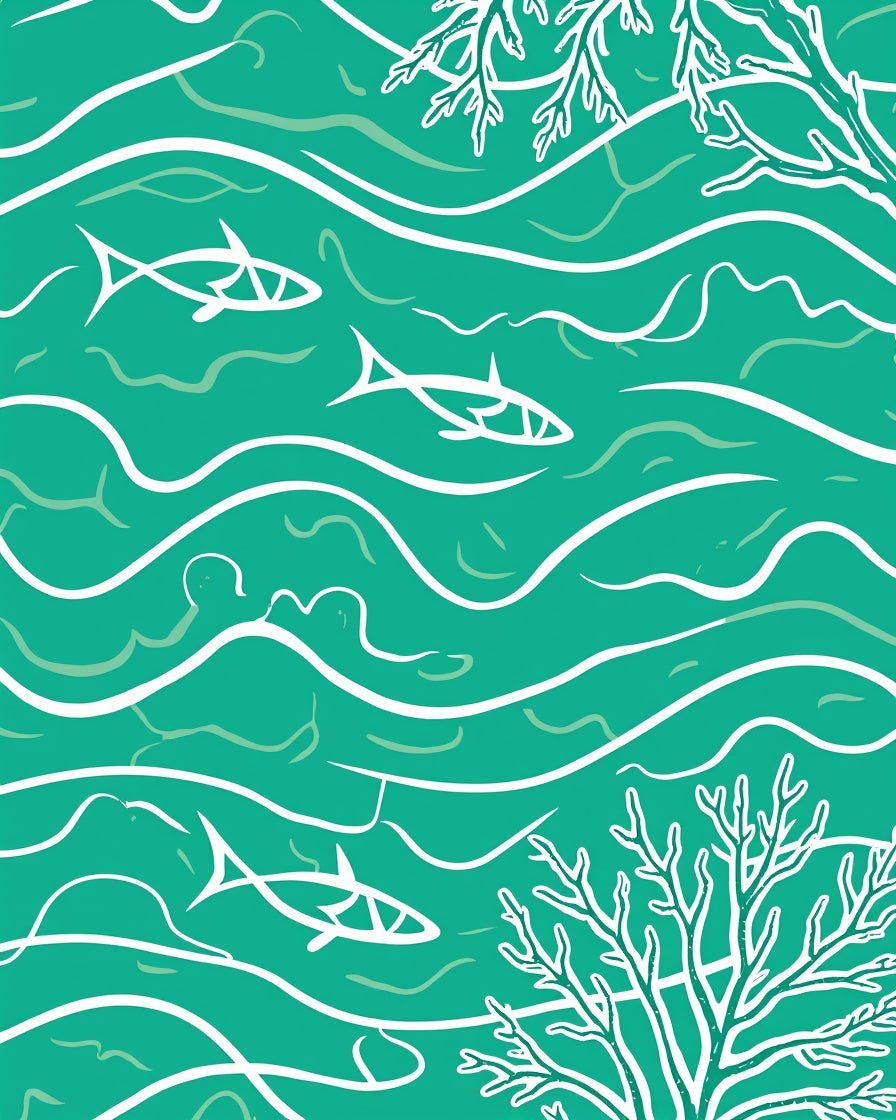 Ocean Waves Fish Abstract Design Rug