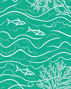 Ocean Waves Fish Abstract Design Rug
