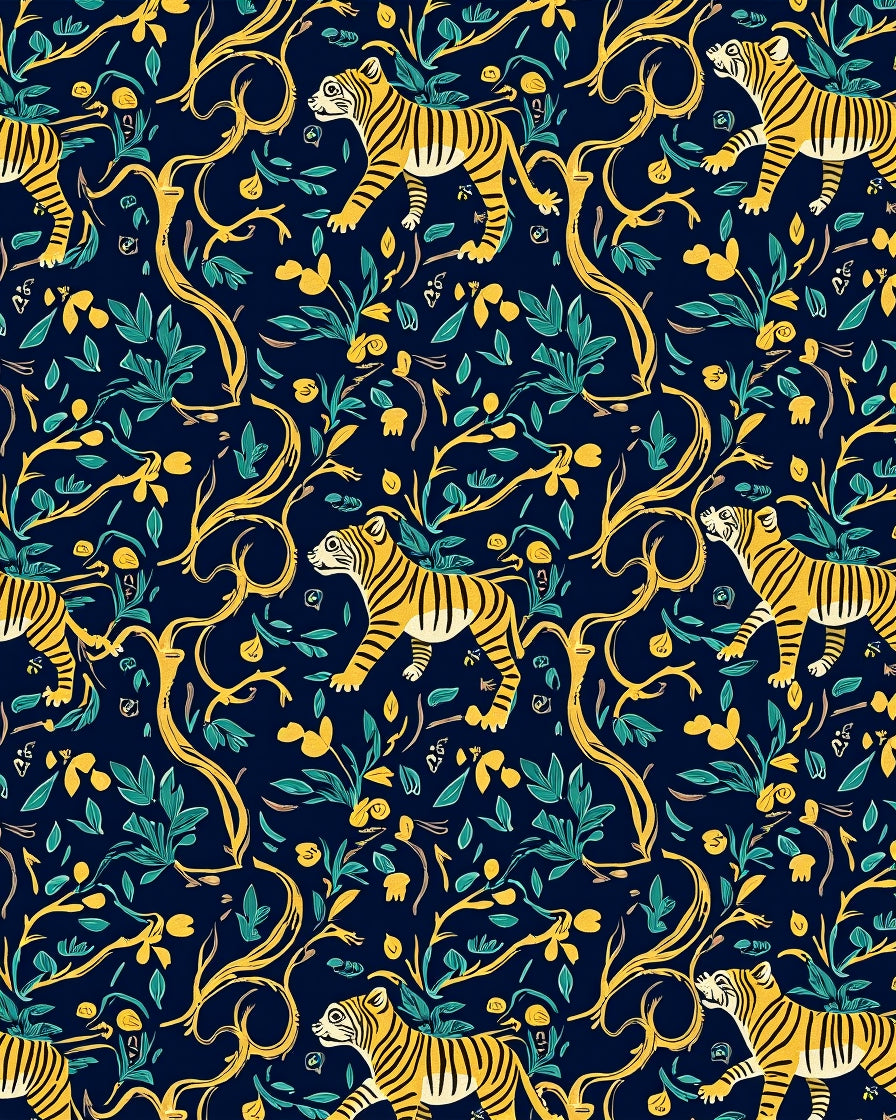Golden Tiger Floral Vines Rug