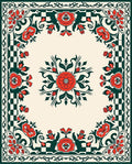 Cream Red Floral Checkerboard Border Rug