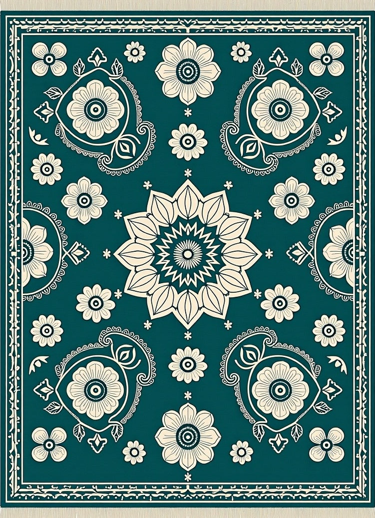 Teal Floral Medallion And Paisley Rug