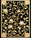 Elegant Black Gold Floral Scroll Rug