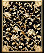 Elegant Black Gold Floral Scroll Rug