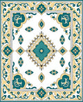 Teal Yellow Floral Medallion Border Rug