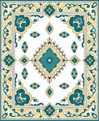 Teal Yellow Floral Medallion Border Rug