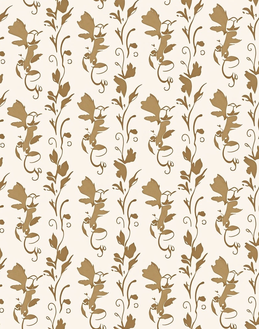 Elegant Tan Floral Vine Pattern Rug