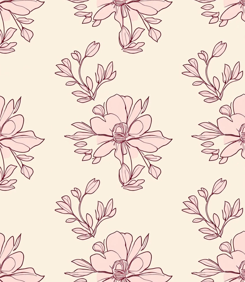Delicate Pink Floral Outline Print Rug