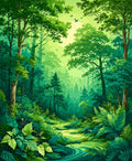 Lush Forest Path With Birds Rug