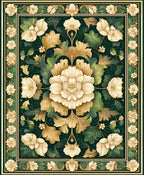 Ornate Floral Botanical Dark Green Rug