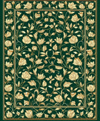 Emerald Gold Floral Vine Pattern Rug