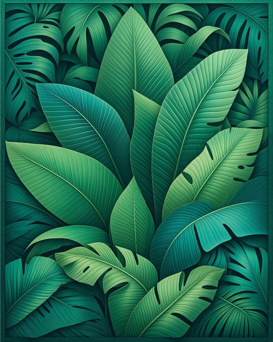 Lush Tropical Leaf Pattern Rug