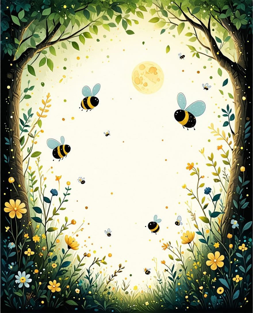Whimsical Bee Garden Landscape Pattern Rug
