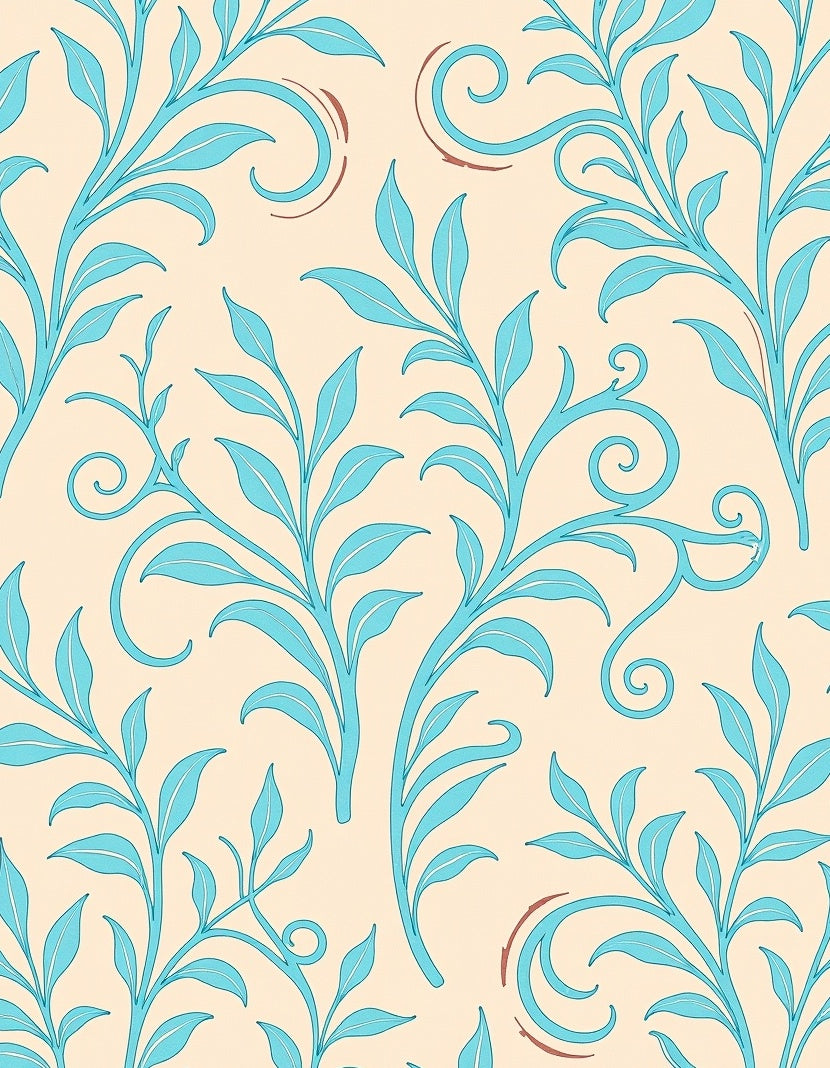 Light Peach Blue Leafy Swirl Scroll Rug