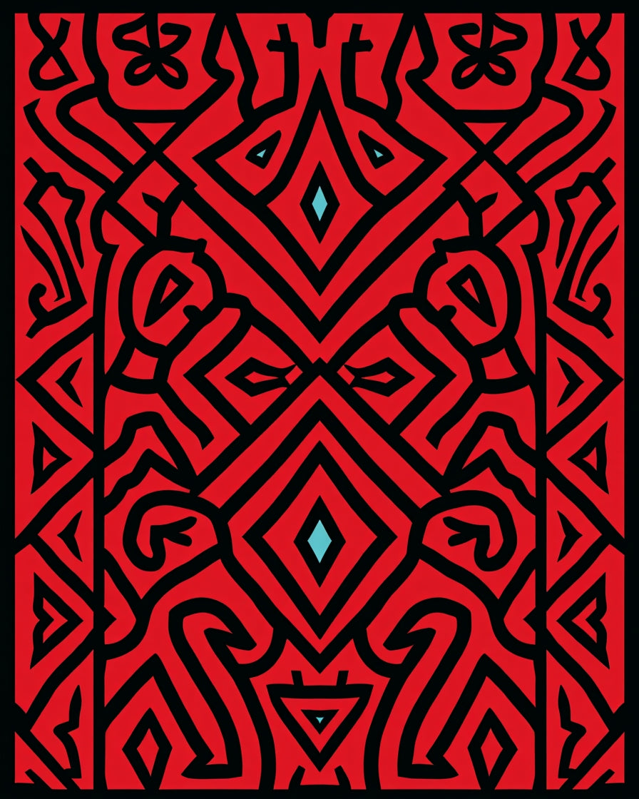 Bold Red Black Geometric Pattern Rug
