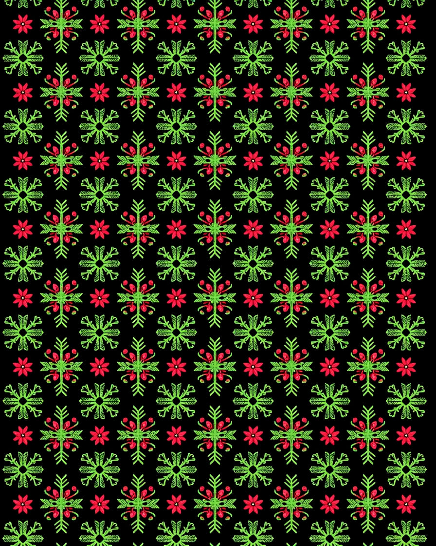 Green Red Floral Snowflake Harmony Rug