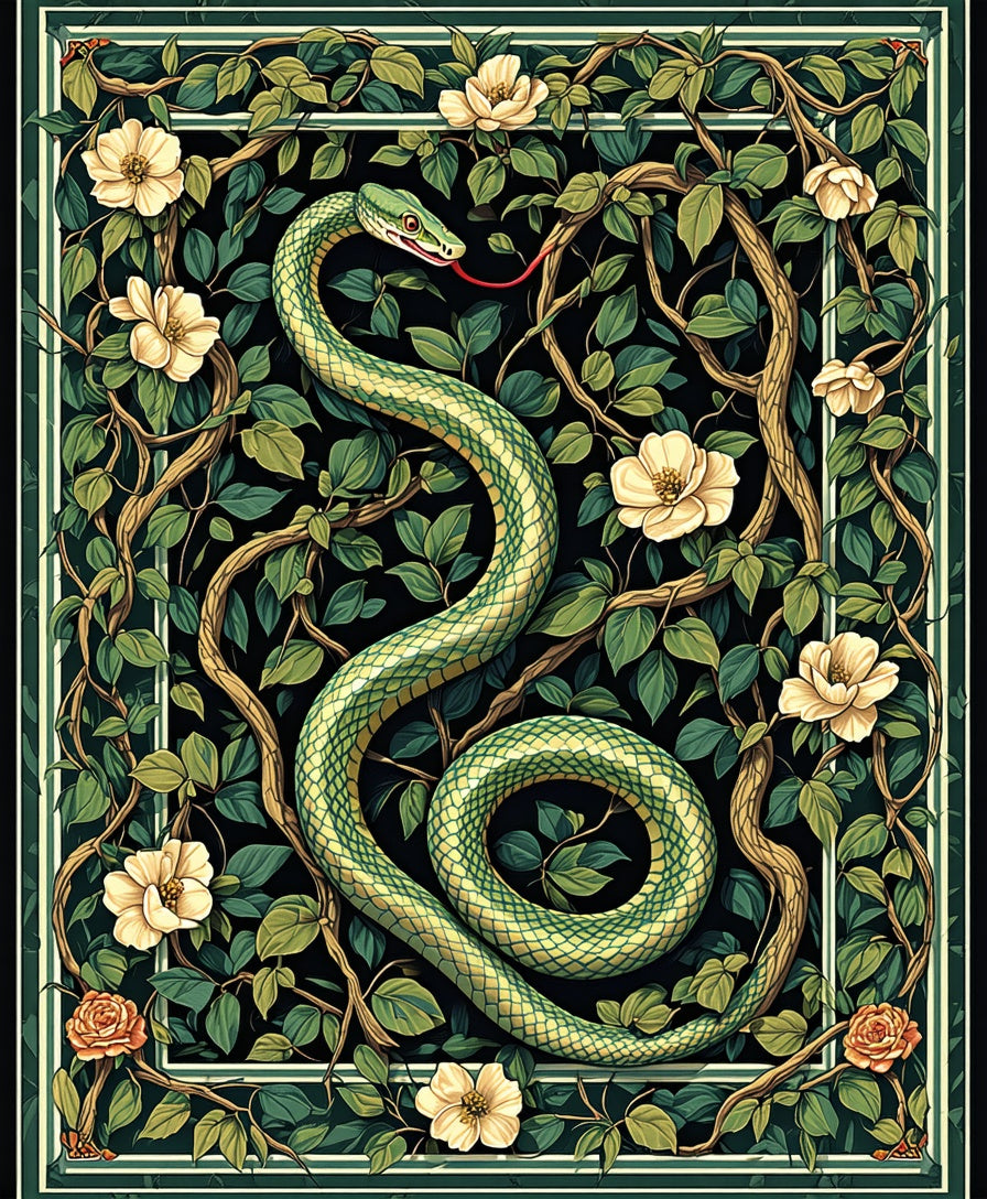 Serpentine Green Floral Vine Motif Rug