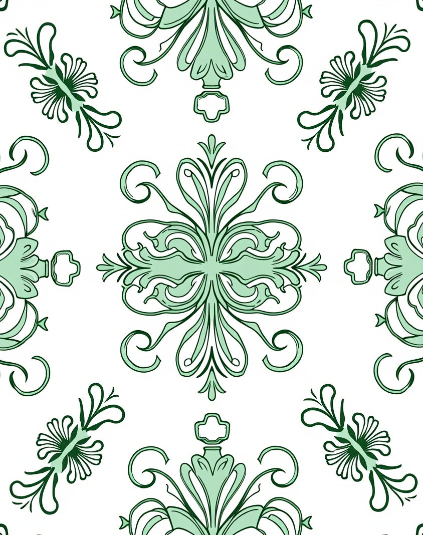 Green Floral Swirl Decorative Pattern Rug