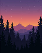 Mountain Forest Sunset Stars Rug