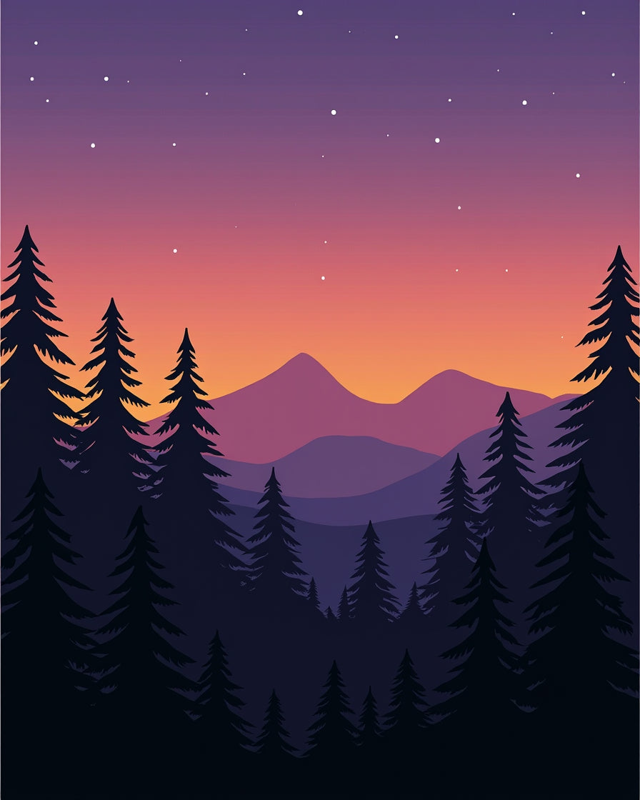 Mountain Forest Sunset Stars Rug