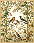 Vintage Birds and Floral Vines Rug