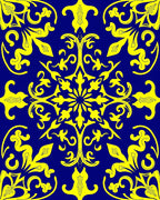 Bold Yellow Floral Blue Pattern Rug