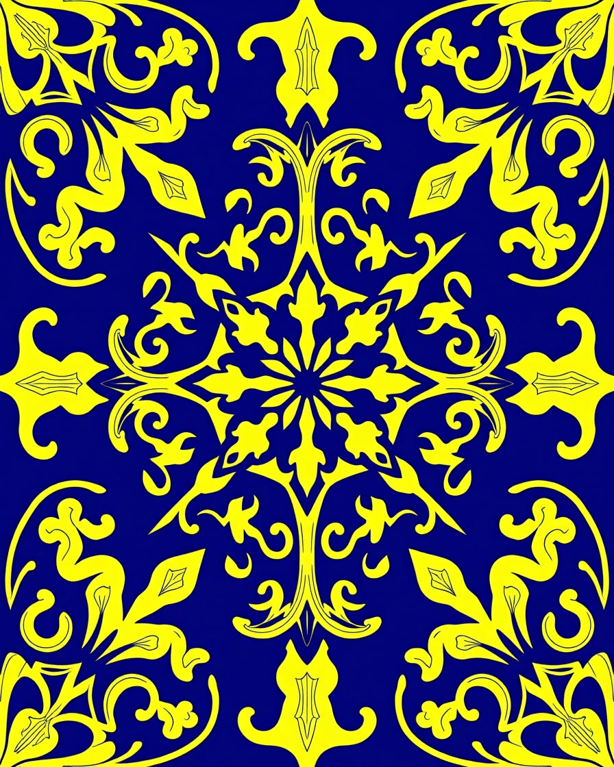 Bold Yellow Floral Blue Pattern Rug