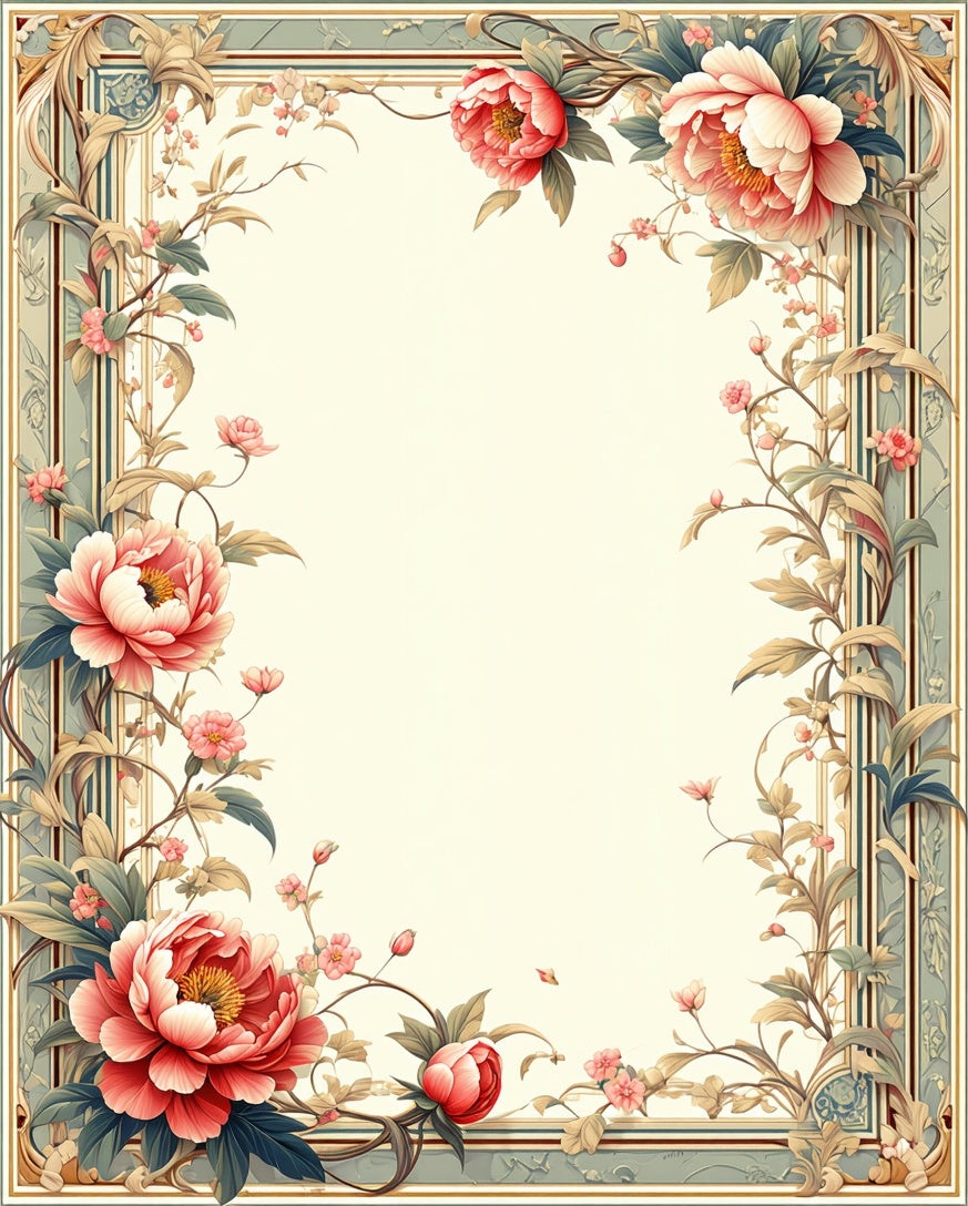 Elegant Floral Vine Frame Design Rug