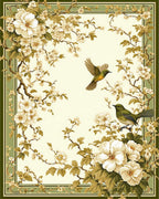Whimsical Bird Floral Branch Motif Rug