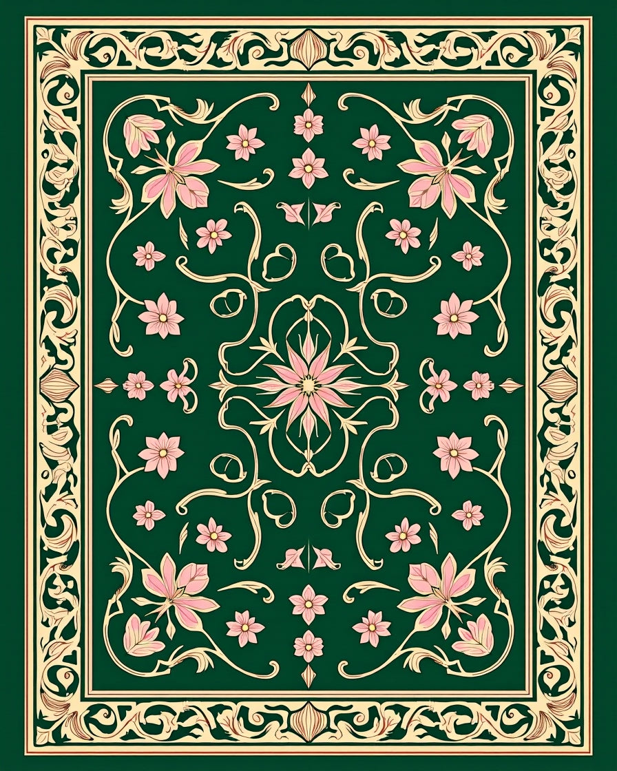 Elegant Pink Floral Botanical Design Rug