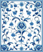 Classic Blue Floral Scroll Intricate Rug
