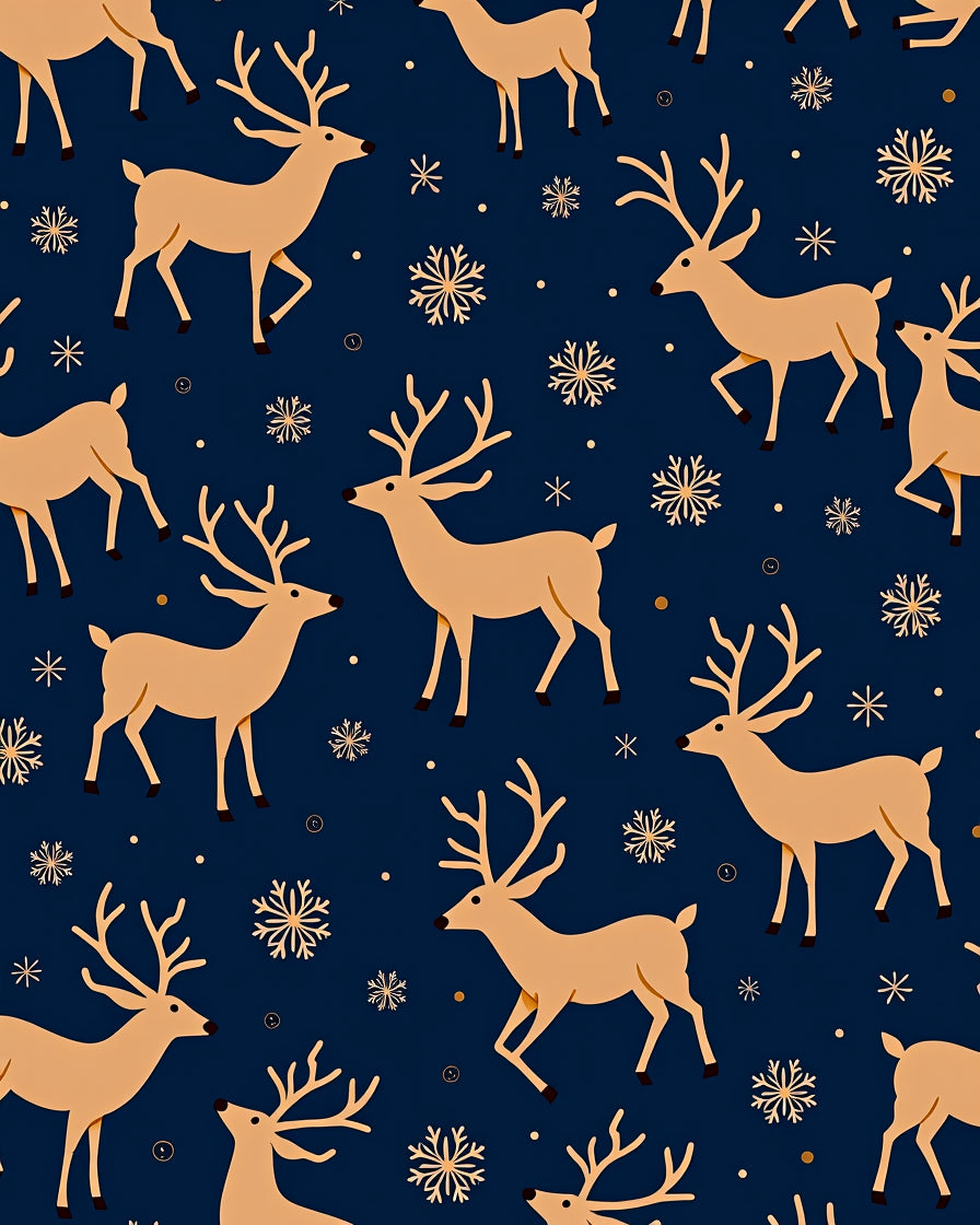Golden Reindeer Snowflakes Navy Cozy Rug