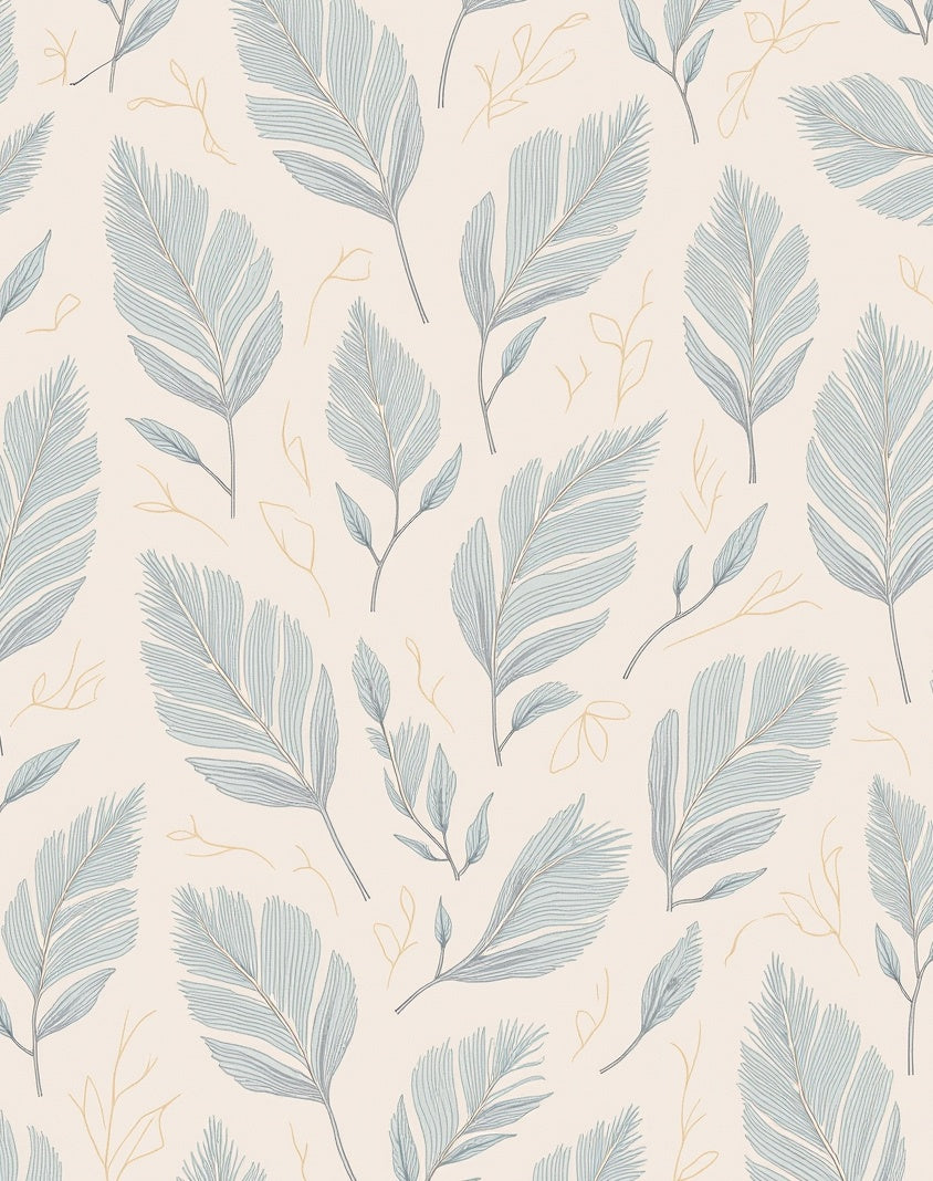 Light Blue Feather Botanical Pattern Rug
