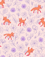 Playful Fox and Floral Pattern Rug