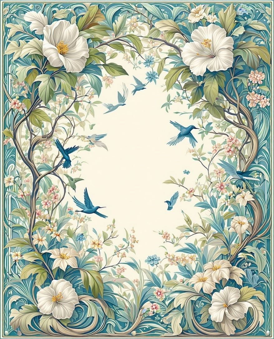 Whimsical Birds Floral Frame Design Rug