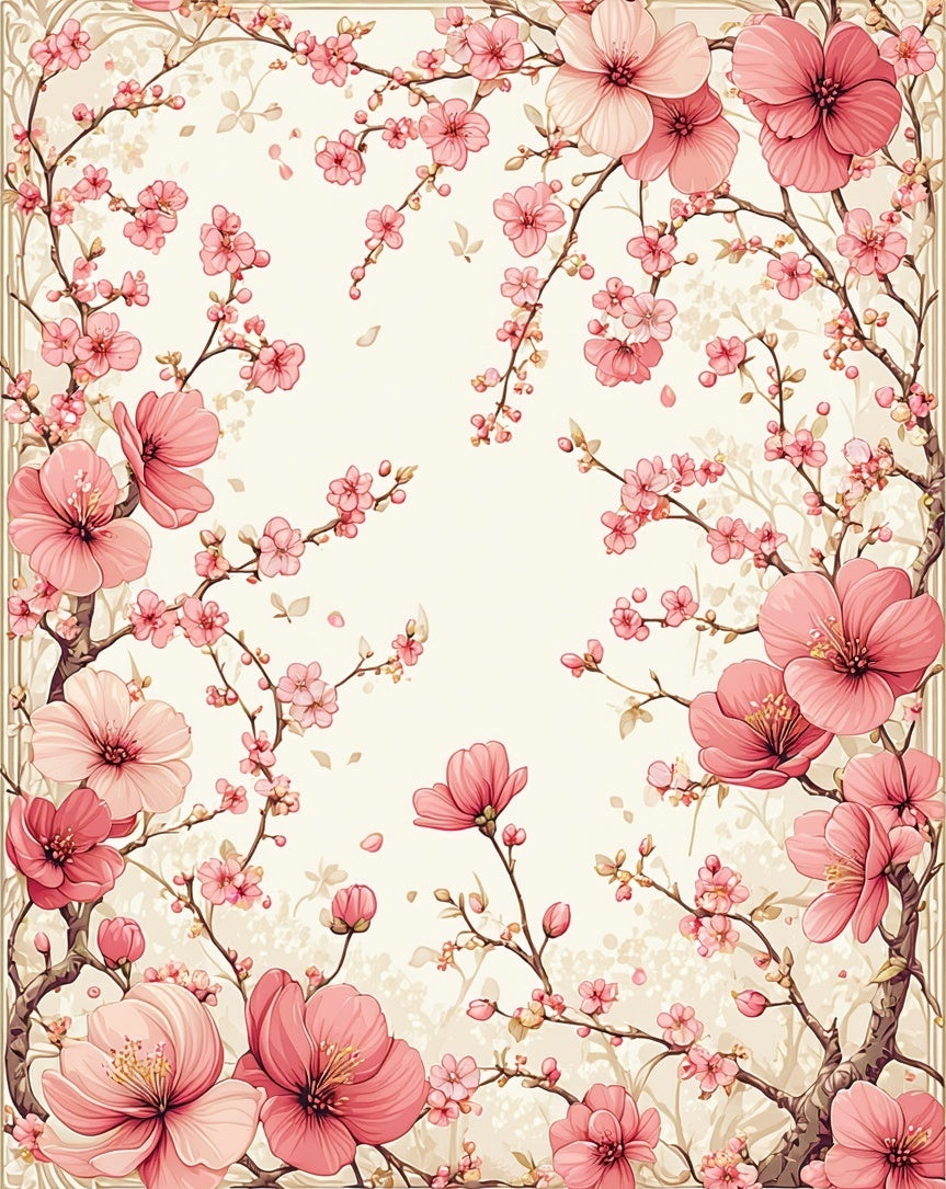 Pink Cherry Blossom Branch Art Rug