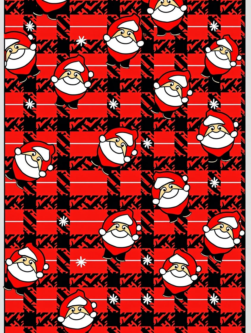 Cozy Red Plaid Jolly Santa Snowflakes Rug